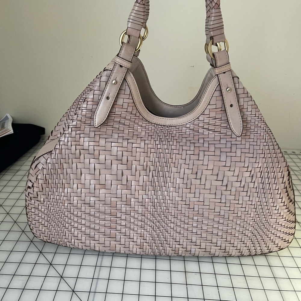 Cole Haan Genevieve Creme/ivory Woven Leather Shoulder Bag - Beige gently used.